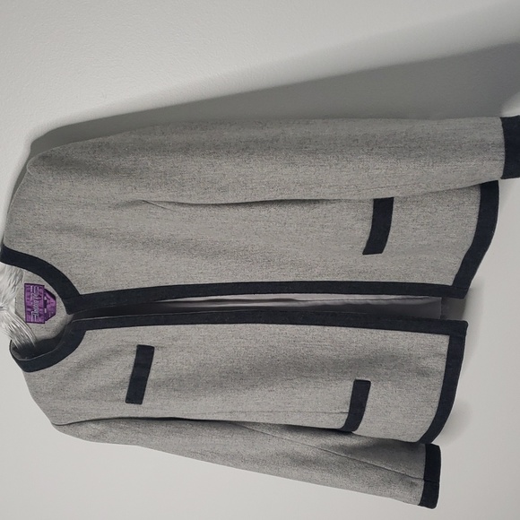 Vintage wool-blend lady jacket gray cropped blazer - Picture 2 of 15